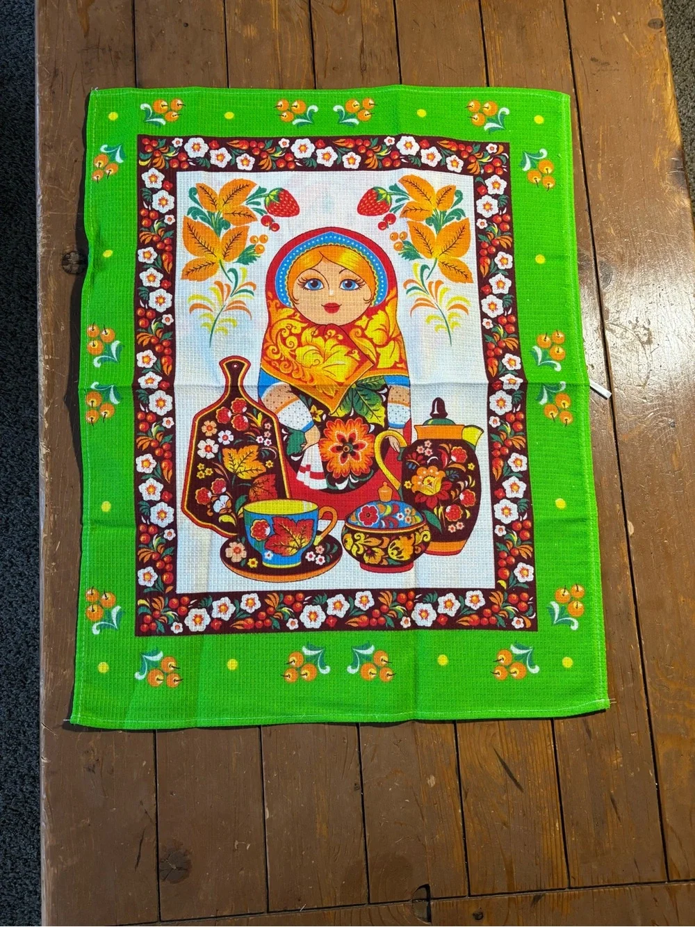 Matryoshka Dolls Kitchen Towels and Apron 100% Cotton Waffle Doll Print Babushka